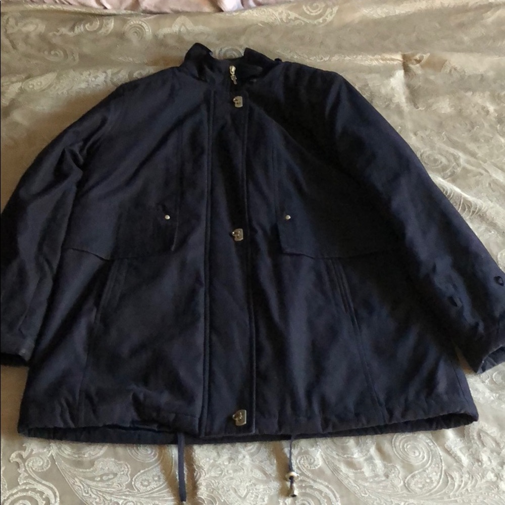 Lightly used Hip length heavy collared navy coat